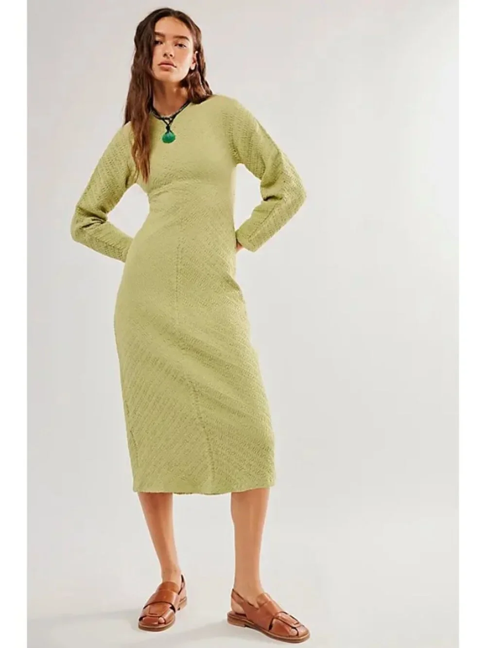 NWT Free People Gabby Seamless Dress in Dried Aloe Green